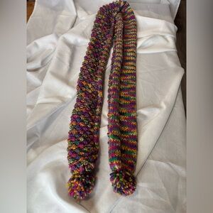 Multicolor Knit Scarf with Poms